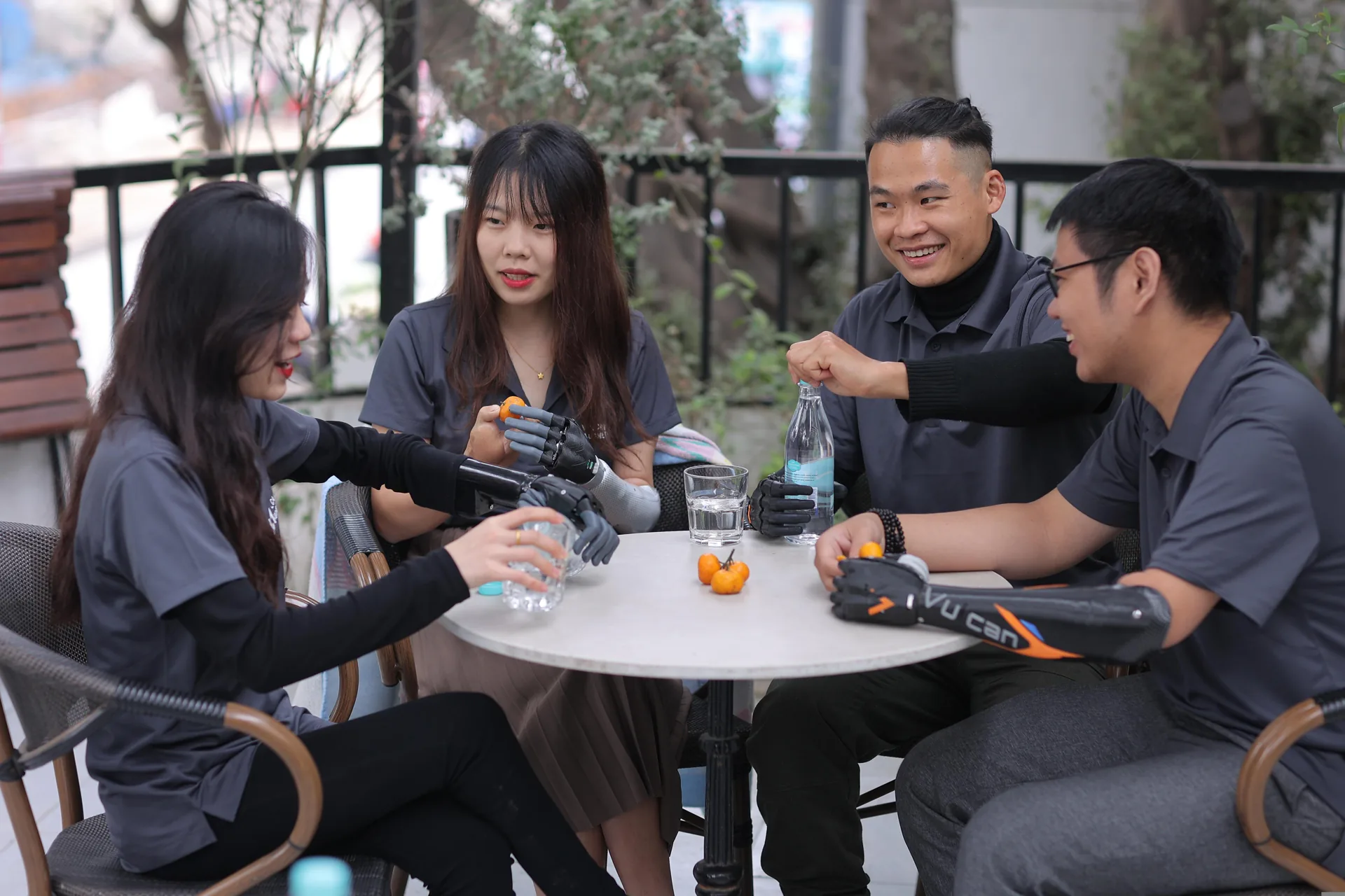 A diverse group sharing a relaxed community moment together